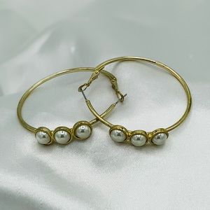 Gold Pearl Hoop Earrings